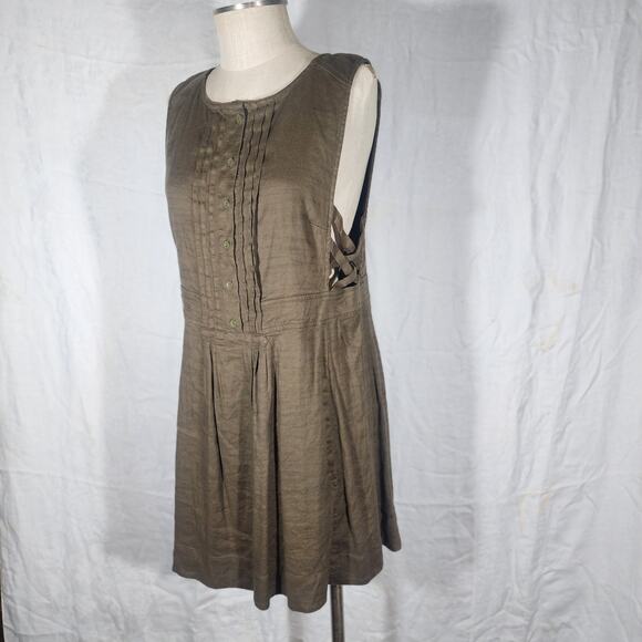 FREE PEOPLE sz M Moonshine Mini Brown Olive Green Linen Blend Hippie Boho Romper - Picture 2 of 6